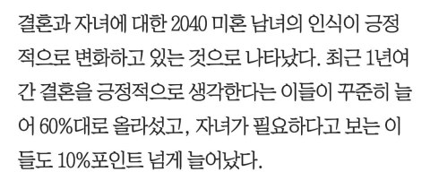 2040 세대 결혼 의향, 남녀 차이 꽤 크네